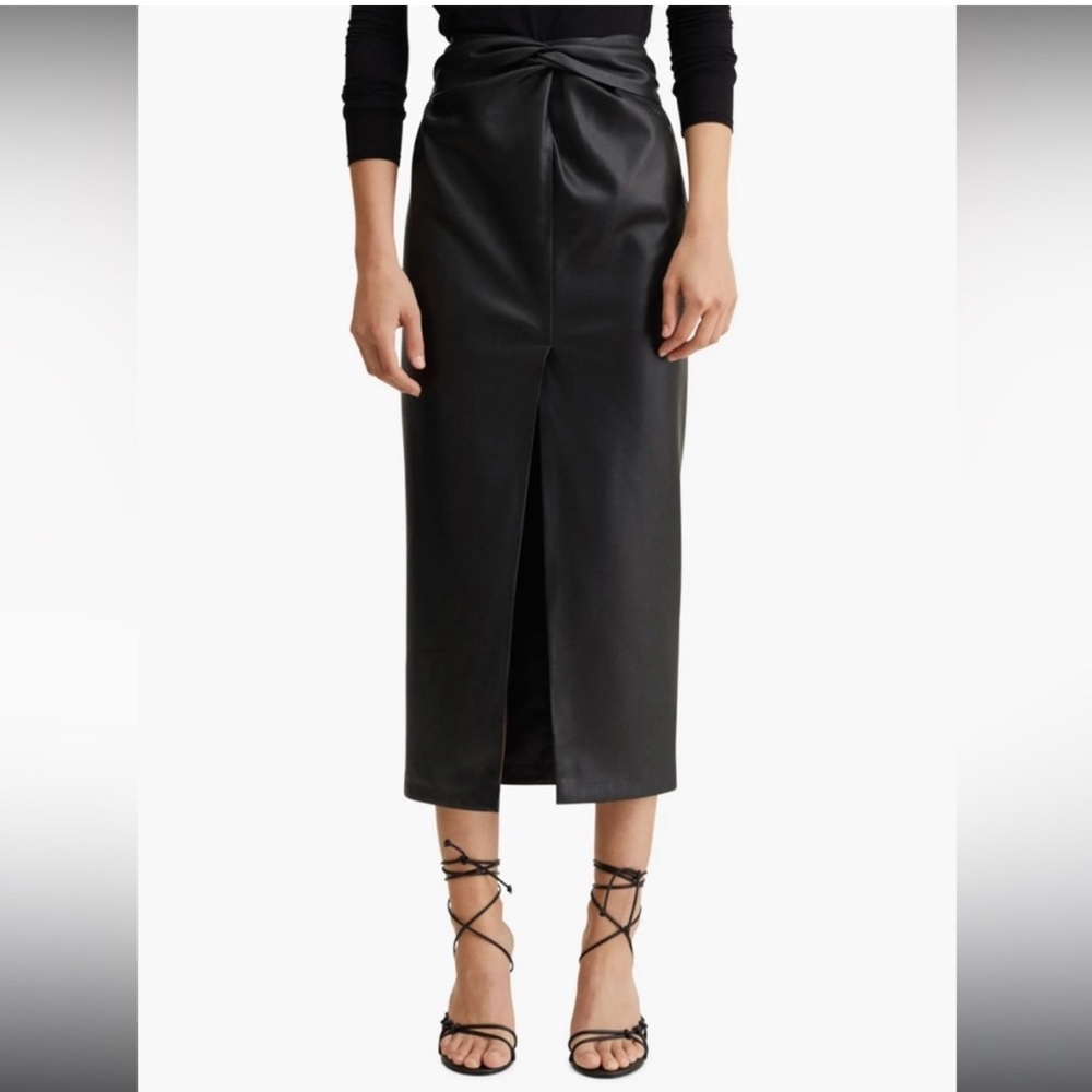 Mango Black Leather midi Pencil Skirt